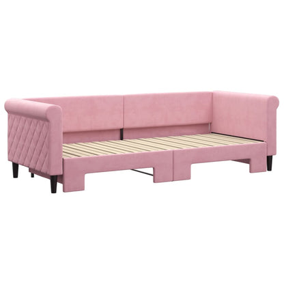 Slaapbank met onderschuifbed 80x200 cm fluweel roze