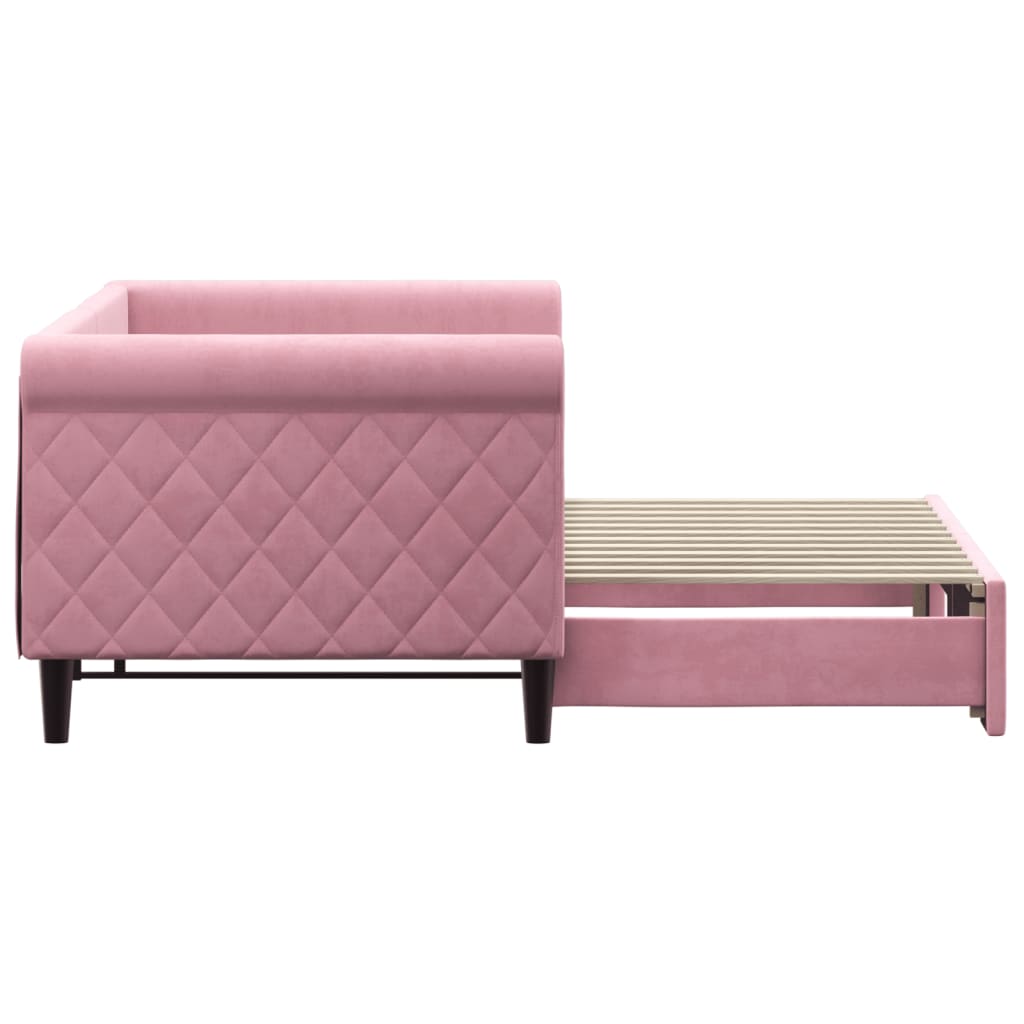 Slaapbank met onderschuifbed 80x200 cm fluweel roze
