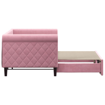 Slaapbank met onderschuifbed 80x200 cm fluweel roze