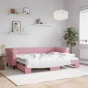 Slaapbank met onderschuifbed 80x200 cm roze fluweel