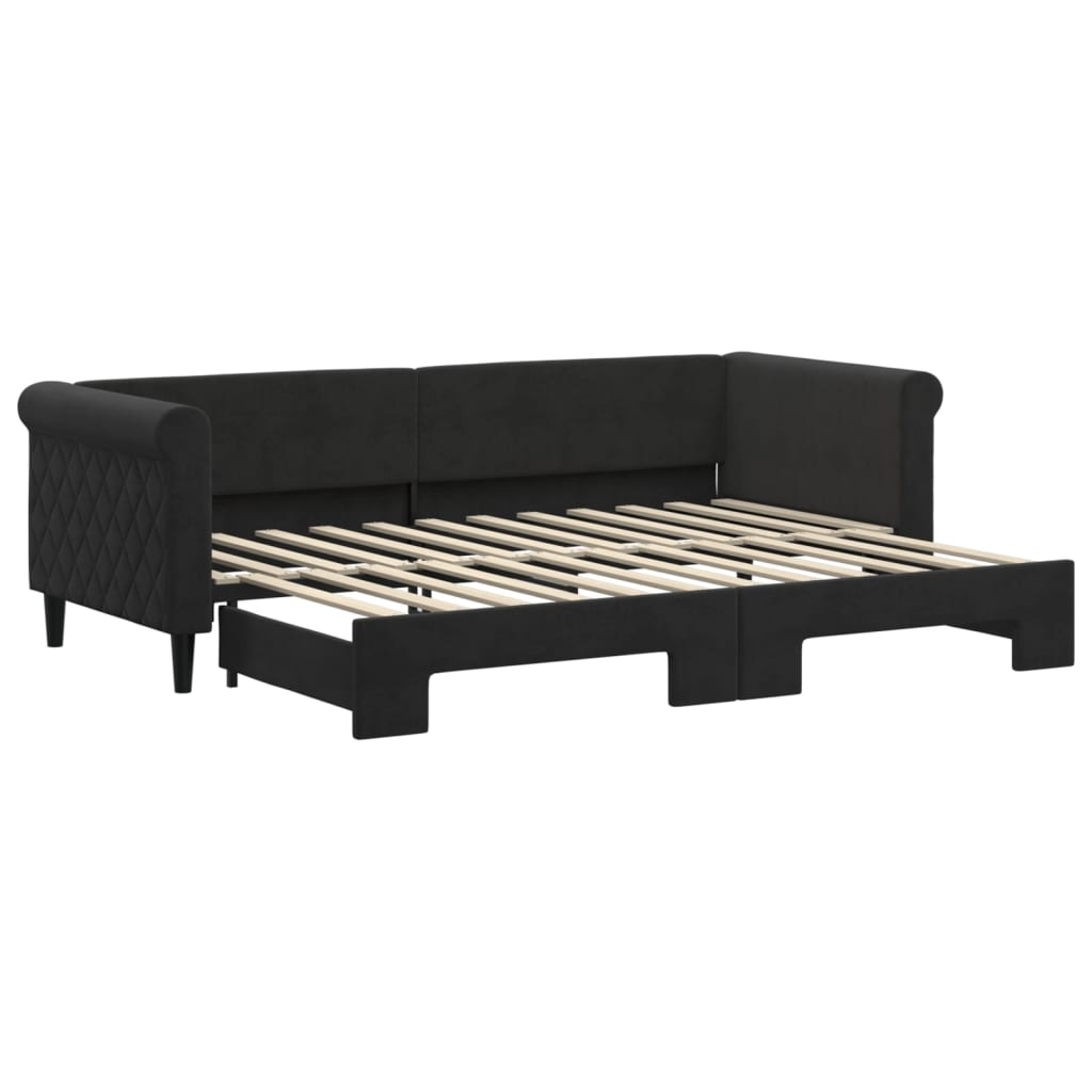 Slaapbank Fluweel 80 x 200 cm Zwart met onderschuifbed