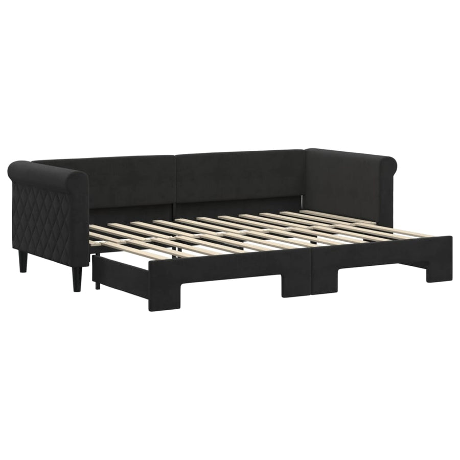Slaapbank Fluweel 80 x 200 cm Zwart met onderschuifbed