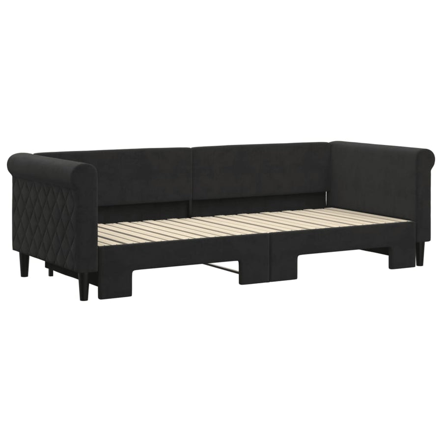 Slaapbank Fluweel 80 x 200 cm Zwart met onderschuifbed