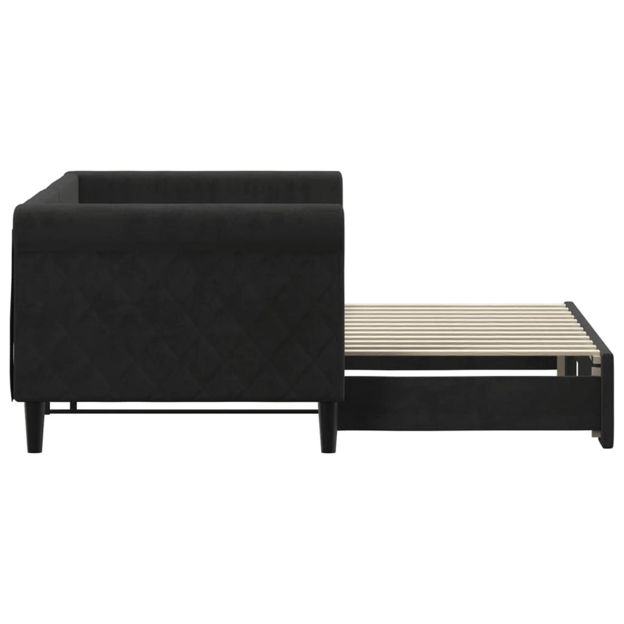 Slaapbank Fluweel 80 x 200 cm Zwart met onderschuifbed