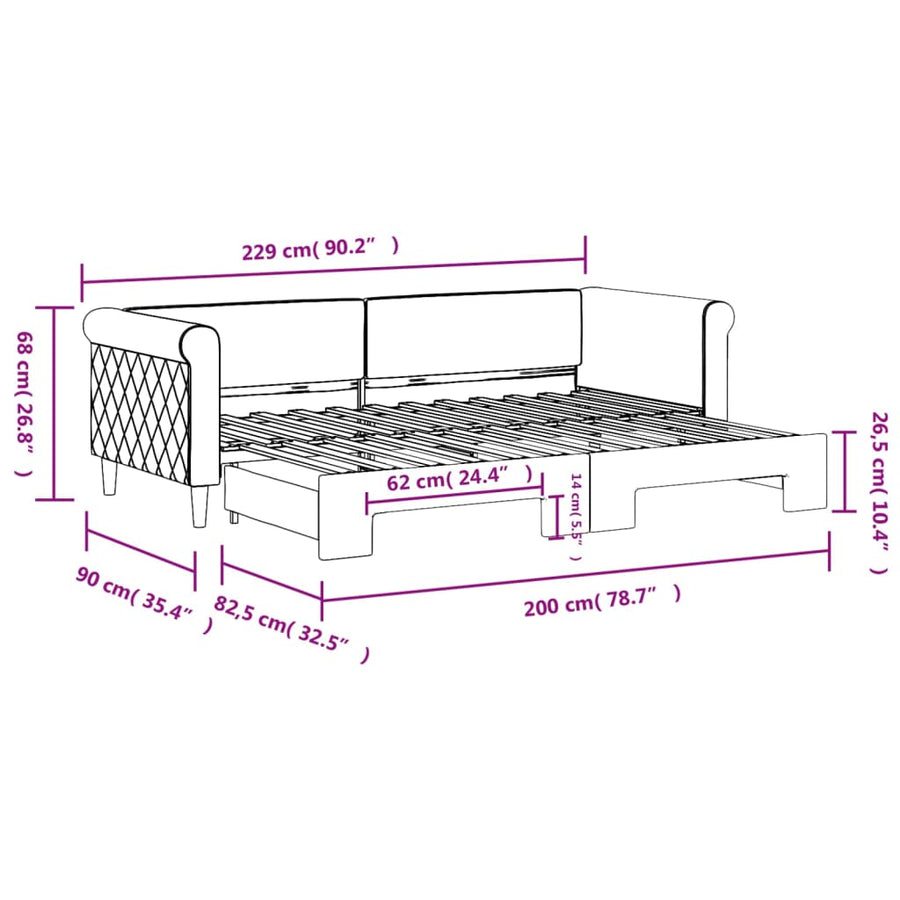 Slaapbank Fluweel 80 x 200 cm Zwart met onderschuifbed
