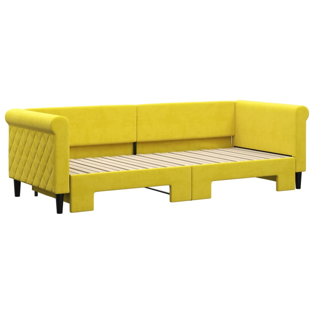Slaapbank Fluweel 80 x 200 cm Geel met onderschuifbed