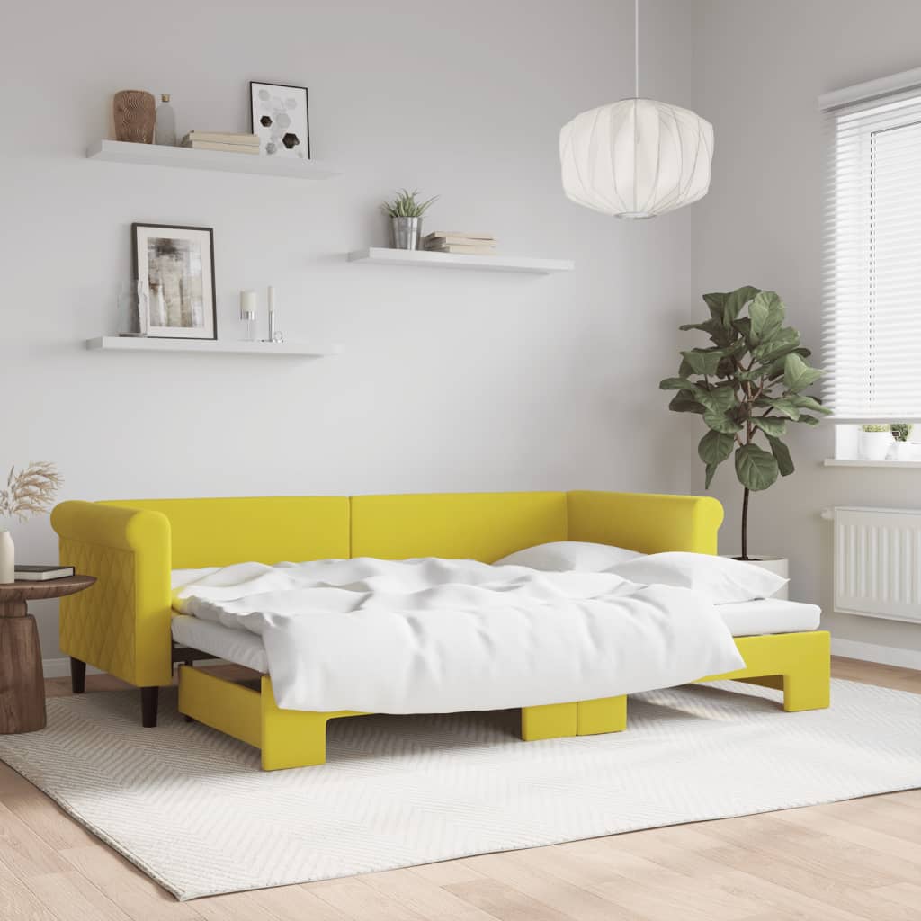 Slaapbank Fluweel 80 x 200 cm Geel met onderschuifbed