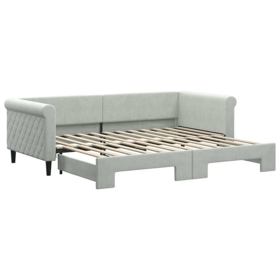 Slaapbank met onderschuifbed 90x200 cm fluweel lichtgrijs