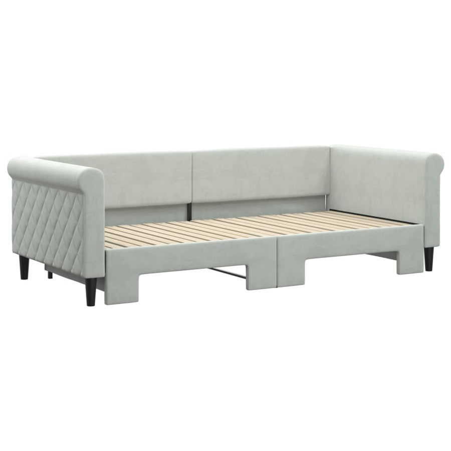 Slaapbank met onderschuifbed 90x200 cm fluweel lichtgrijs