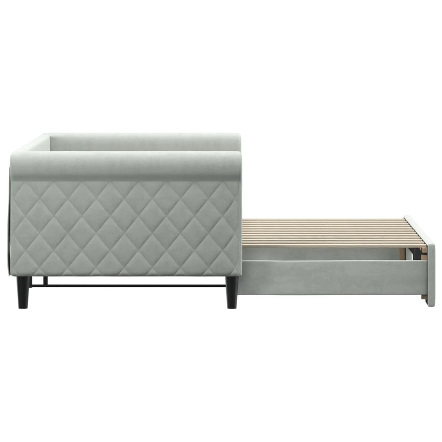 Slaapbank met onderschuifbed 90x200 cm fluweel lichtgrijs