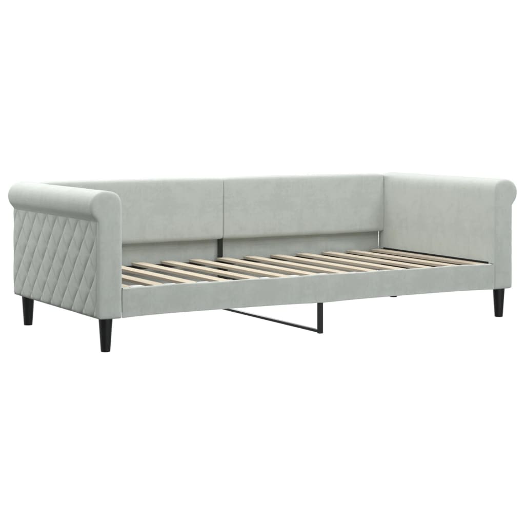Slaapbank Fluweel 90 x 200 cm Lichtgrijs met onderschuifbed