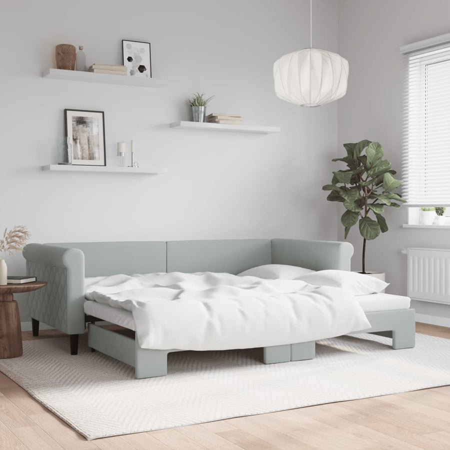 Slaapbank met onderschuifbed 90x200 cm fluweel lichtgrijs