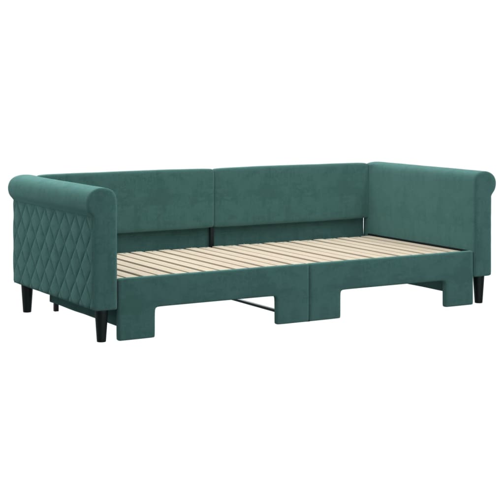 Slaapbank met onderschuifbed 90x200 cm fluweel donkergroen