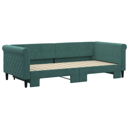Slaapbank met onderschuifbed 90x200 cm fluweel donkergroen