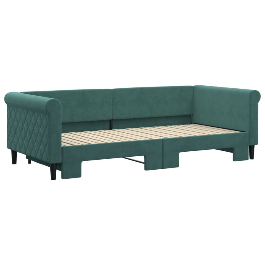 Slaapbank met onderschuifbed 90x200 cm fluweel donkergroen