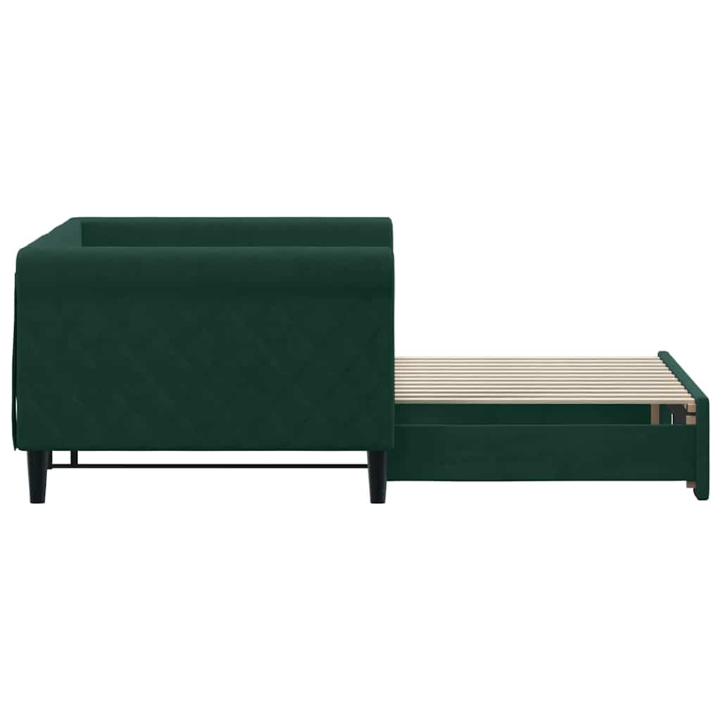 Slaapbank met onderschuifbed 90x200 cm fluweel donkergroen