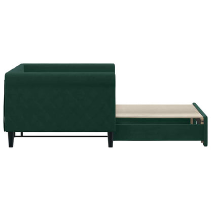 Slaapbank met onderschuifbed 90x200 cm fluweel donkergroen