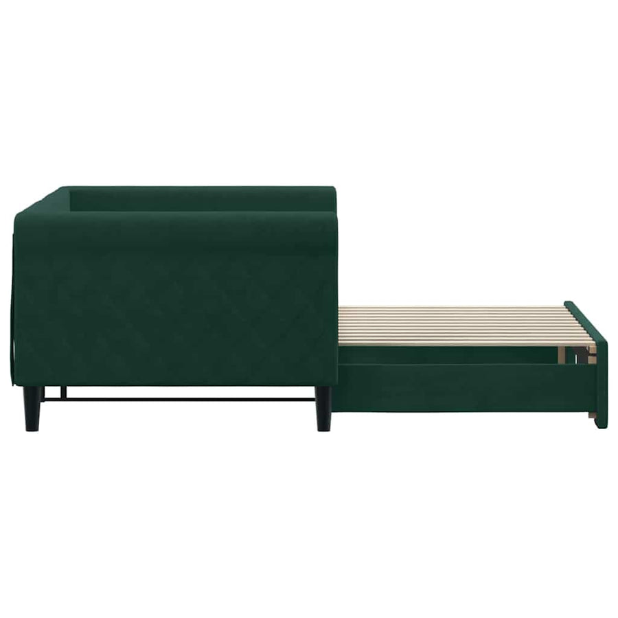 Slaapbank met onderschuifbed 90x200 cm fluweel donkergroen