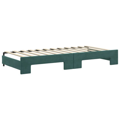 Slaapbank met onderschuifbed 90x200 cm fluweel donkergroen
