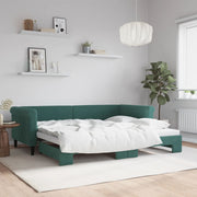 Slaapbank met onderschuifbed 90x200 cm fluweel donkergroen