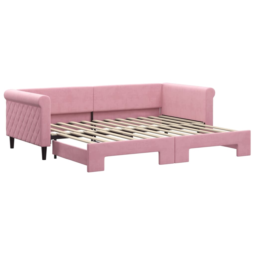 Slaapbank met onderschuifbed 90x200 cm fluweel roze