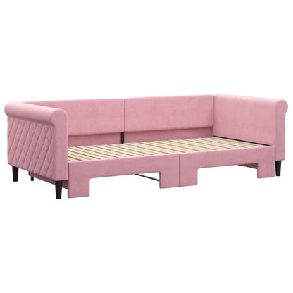 Slaapbank met onderschuifbed 90x200 cm fluweel roze