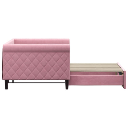 Slaapbank met onderschuifbed 90x200 cm fluweel roze