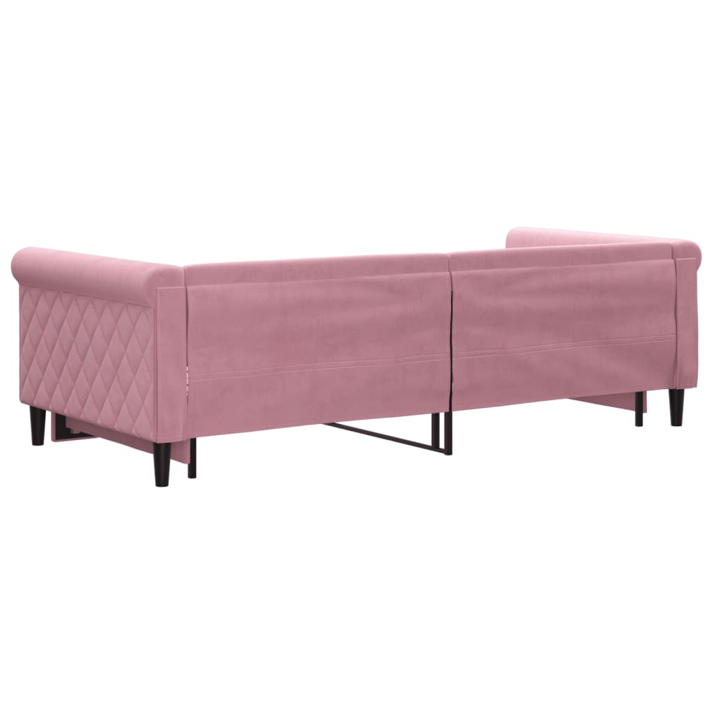 Slaapbank met onderschuifbed 90x200 cm fluweel roze