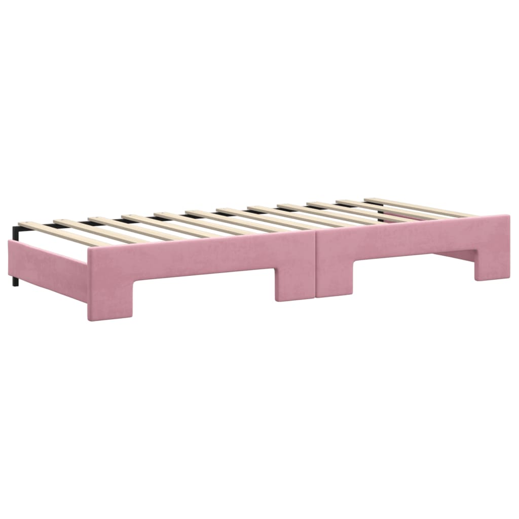 Slaapbank met onderschuifbed 90x200 cm fluweel roze