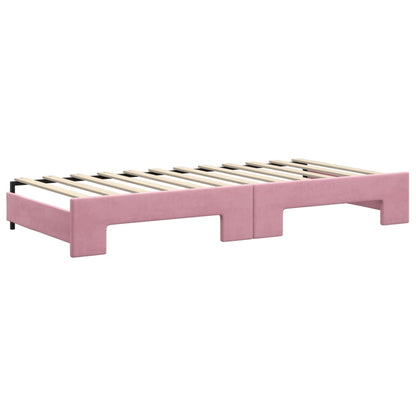Slaapbank met onderschuifbed 90x200 cm fluweel roze