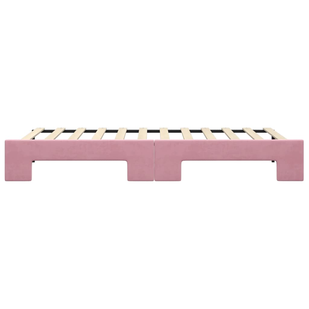 Slaapbank met onderschuifbed 90x200 cm fluweel roze