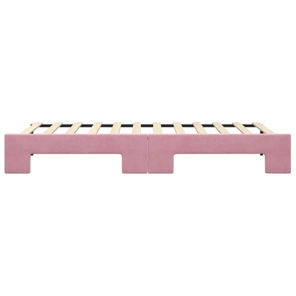 Slaapbank met onderschuifbed 90x200 cm fluweel roze