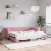 Slaapbank onderschuifbed 90x200 cm fluweel roze