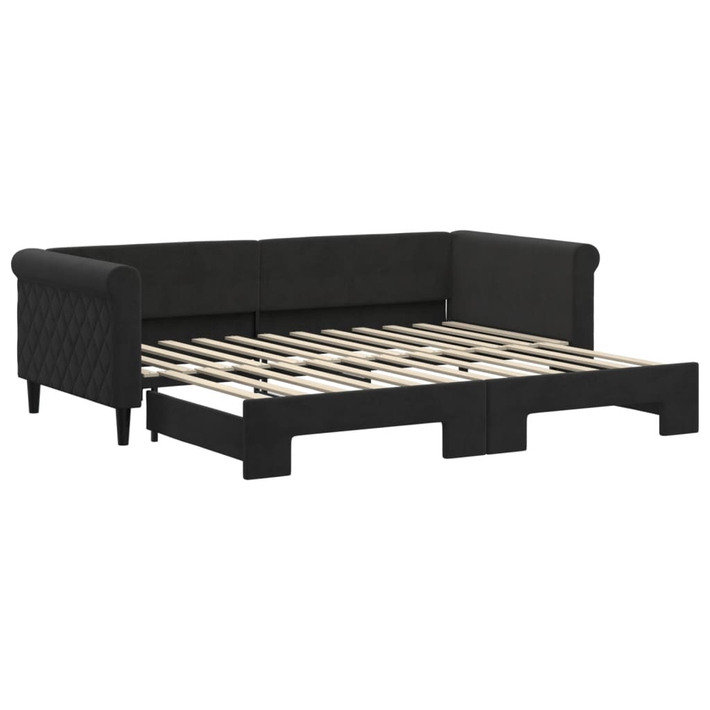 Slaapbank Fluweel 90 x 200 cm Zwart met onderschuifbed