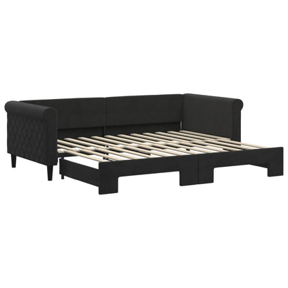 Slaapbank Fluweel 90 x 200 cm Zwart met onderschuifbed