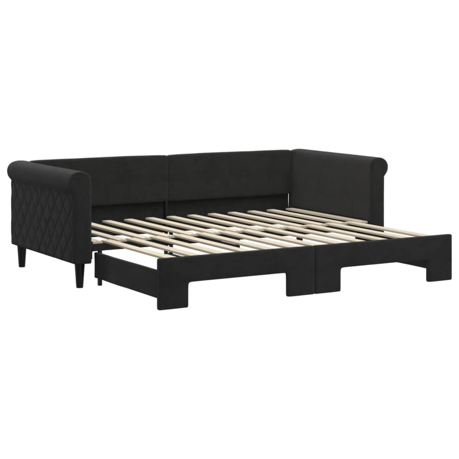 Slaapbank Fluweel 90 x 200 cm Zwart met onderschuifbed