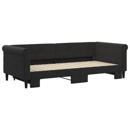 Slaapbank Fluweel 90 x 200 cm Zwart met onderschuifbed