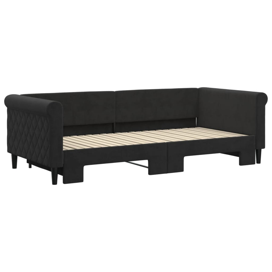 Slaapbank Fluweel 90 x 200 cm Zwart met onderschuifbed