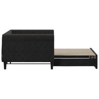 Slaapbank Fluweel 90 x 200 cm Zwart met onderschuifbed