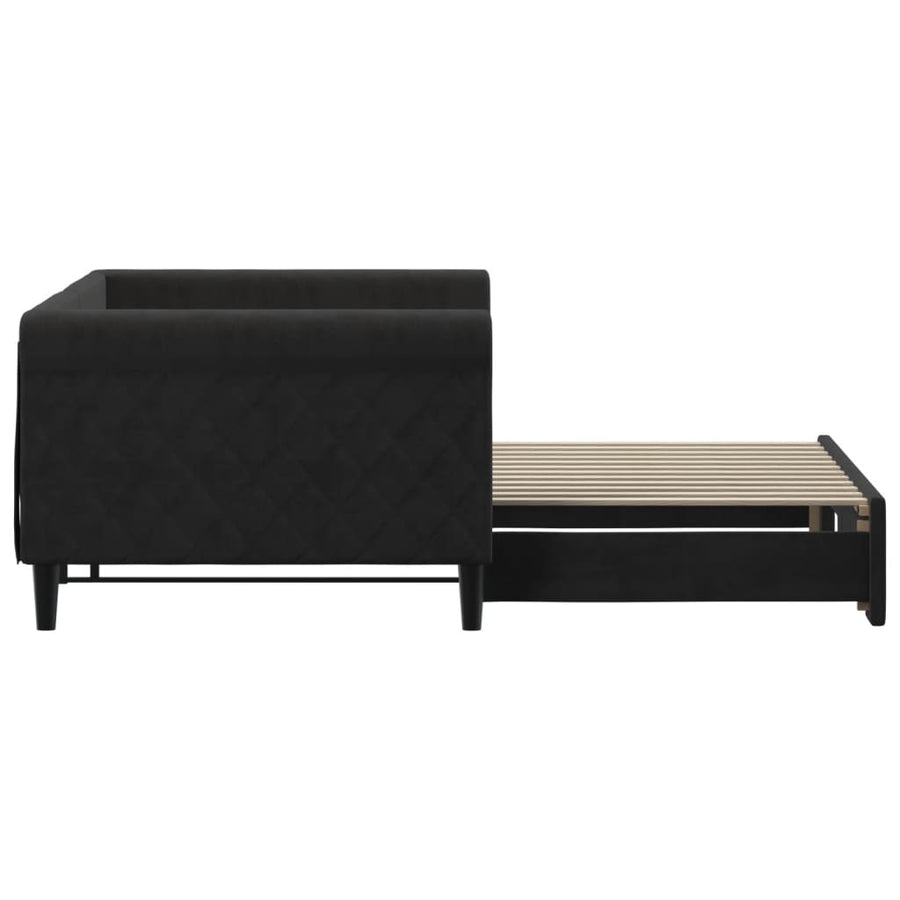 Slaapbank Fluweel 90 x 200 cm Zwart met onderschuifbed