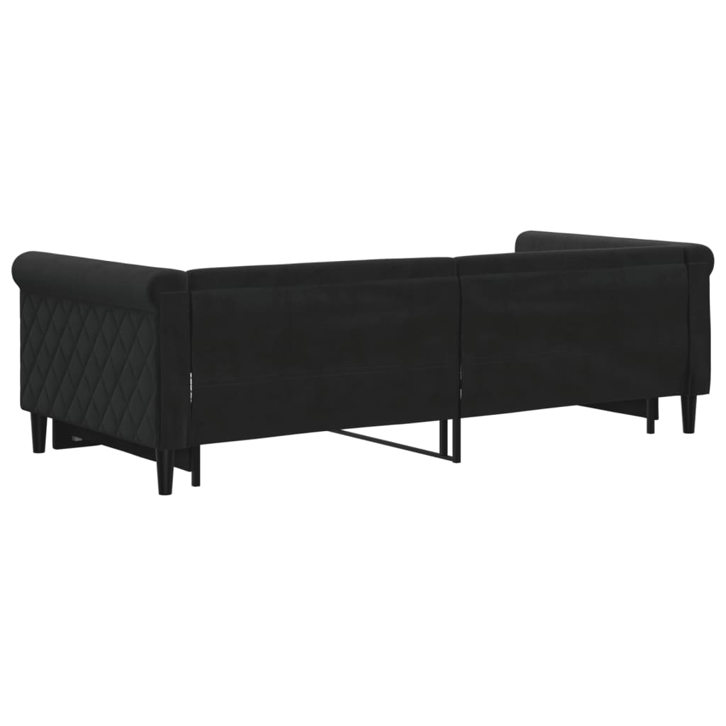 Slaapbank Fluweel 90 x 200 cm Zwart met onderschuifbed