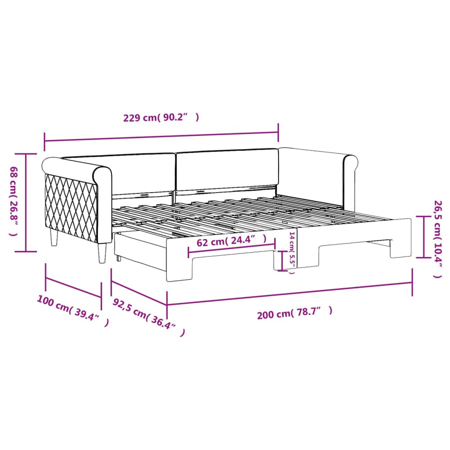 Slaapbank Fluweel 90 x 200 cm Zwart met onderschuifbed