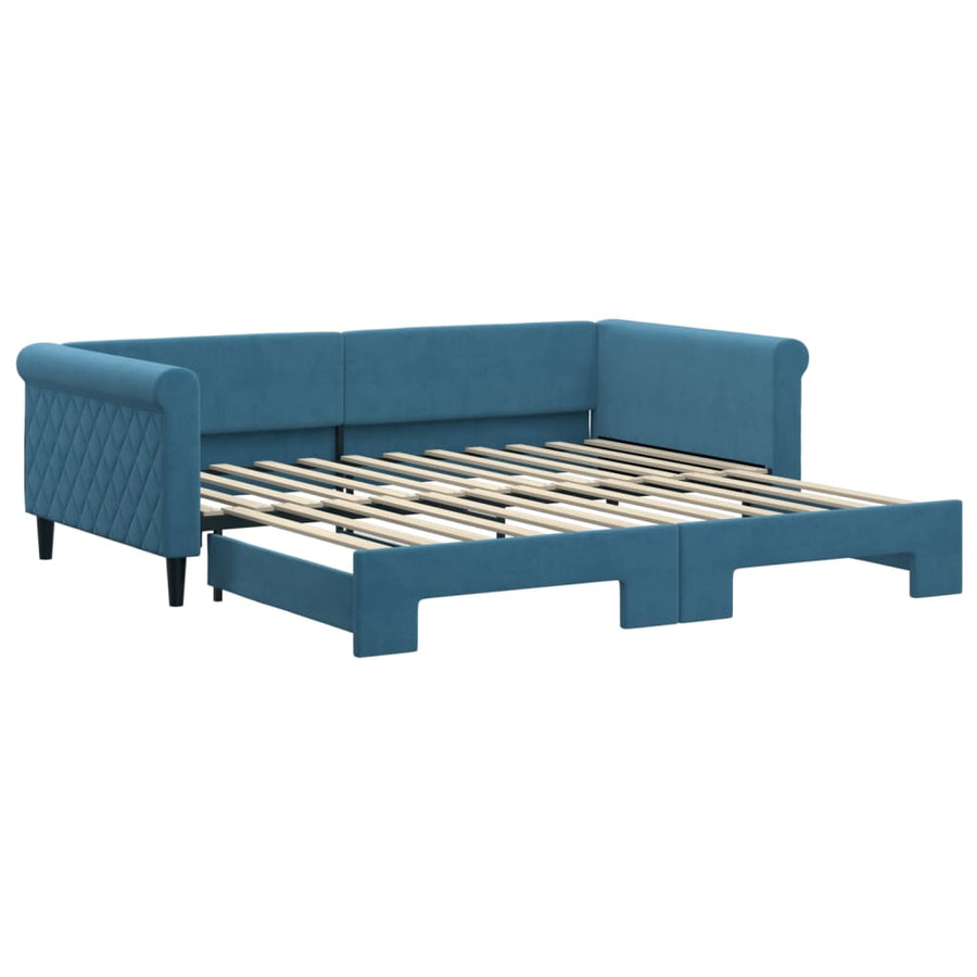 Slaapbank Fluweel 100 x 200 cm Blauw met onderschuifbed