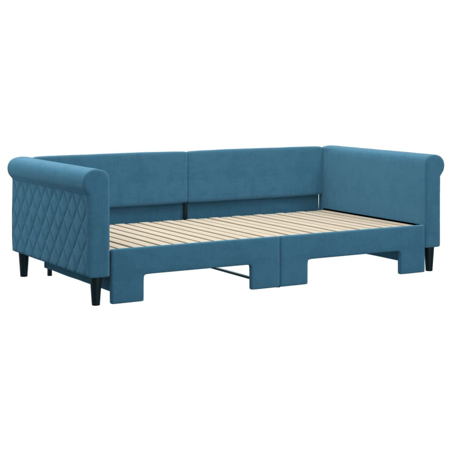 Slaapbank Fluweel 100 x 200 cm Blauw met onderschuifbed