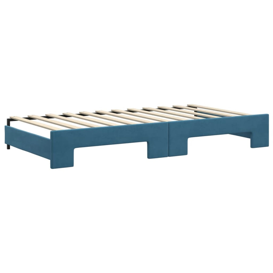 Slaapbank Fluweel 100 x 200 cm Blauw met onderschuifbed