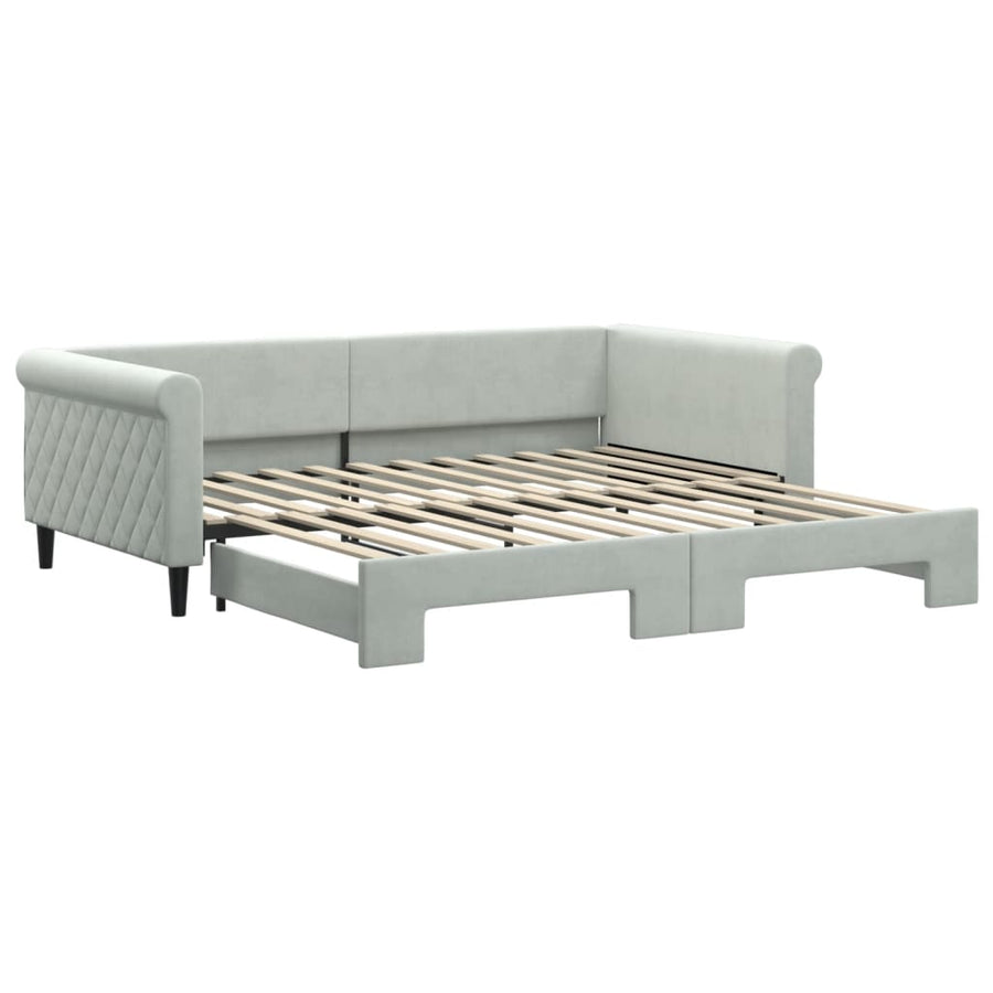Slaapbank Fluweel 100 x 200 cm Lichtgrijs met onderschuifbed