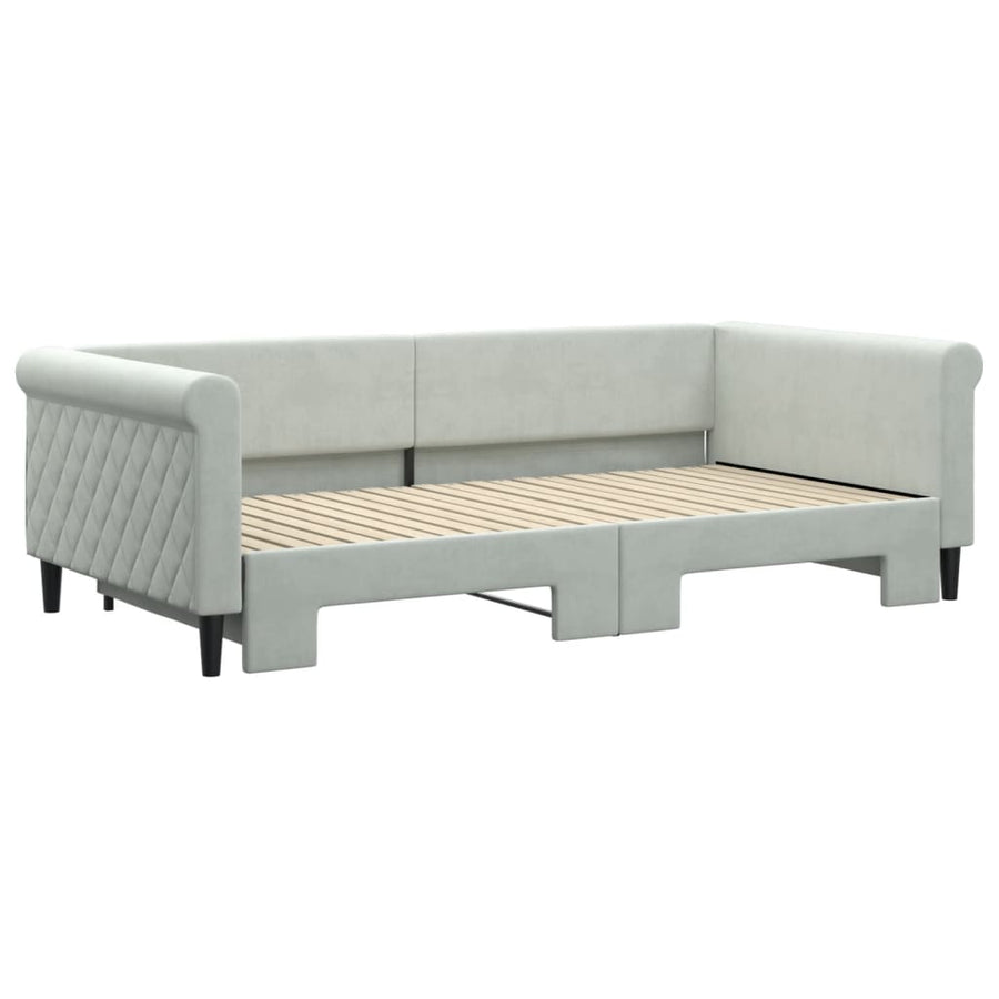 Slaapbank Fluweel 100 x 200 cm Lichtgrijs met onderschuifbed