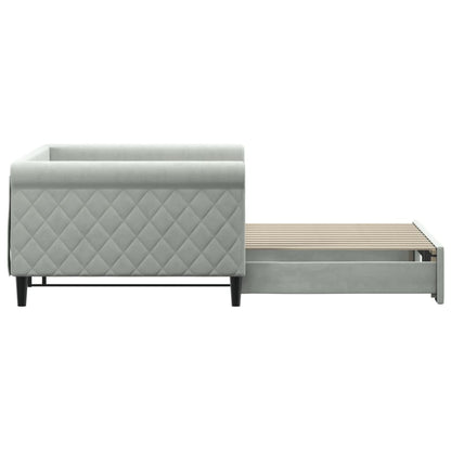 Slaapbank Fluweel 100 x 200 cm Lichtgrijs met onderschuifbed