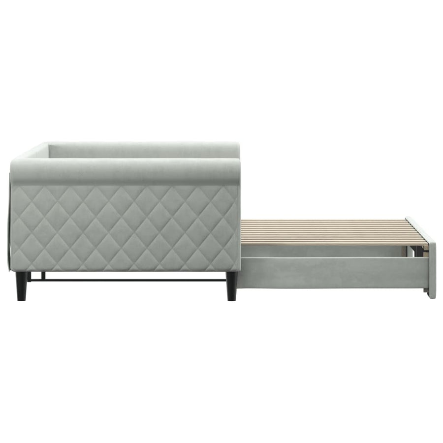 Slaapbank Fluweel 100 x 200 cm Lichtgrijs met onderschuifbed