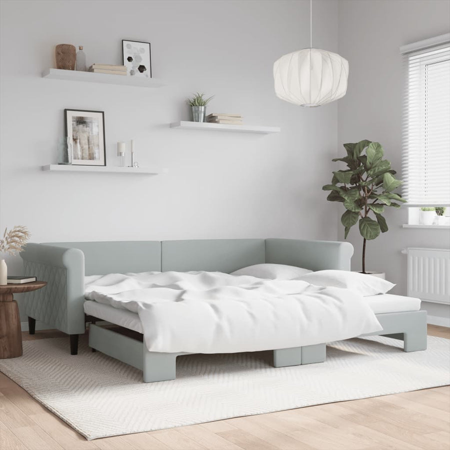 Slaapbank Fluweel 100 x 200 cm Lichtgrijs met onderschuifbed